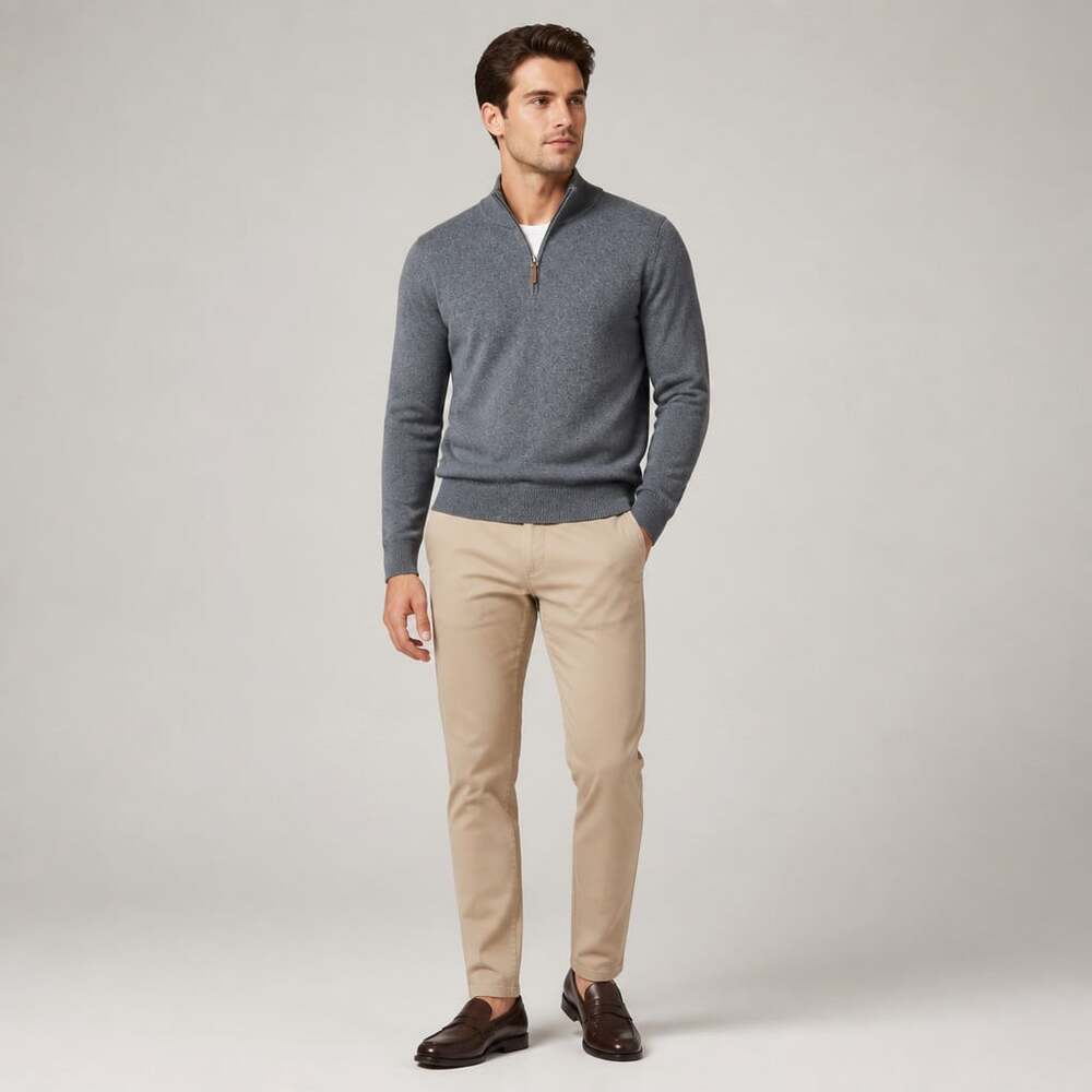 Nordstrom Men's Shop Quarter Zip Cotton Cashmere Sweater Heathered Blue Men's L